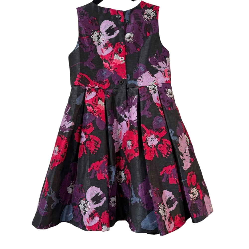 Gymboree Floral party dress 3T black pink purple bow waist